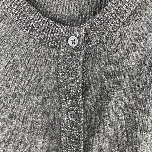 APOSTROPHE Charcoal Gray Cardigan Sweater w/Metallic Threaded Collar Womens L - Picture 3 of 5